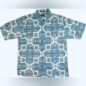 Alfani Blue Casual Button Down Shirt with Geometric Pattern Large
